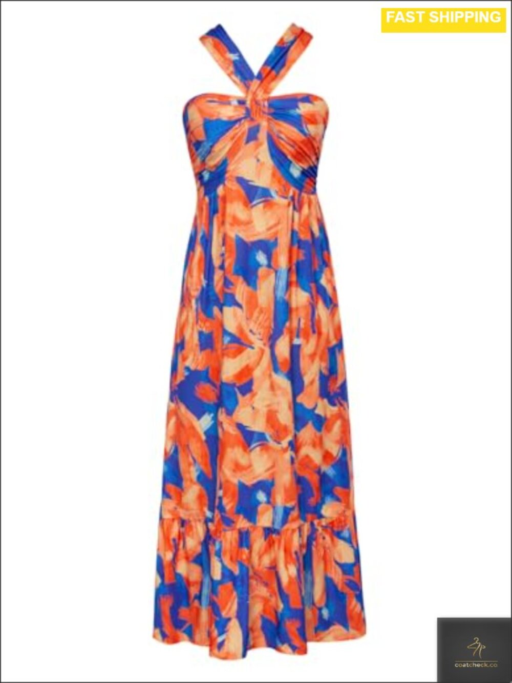Sleeveless Halterneck Boho Maxi Dress Flowy Ruffle Beach Party